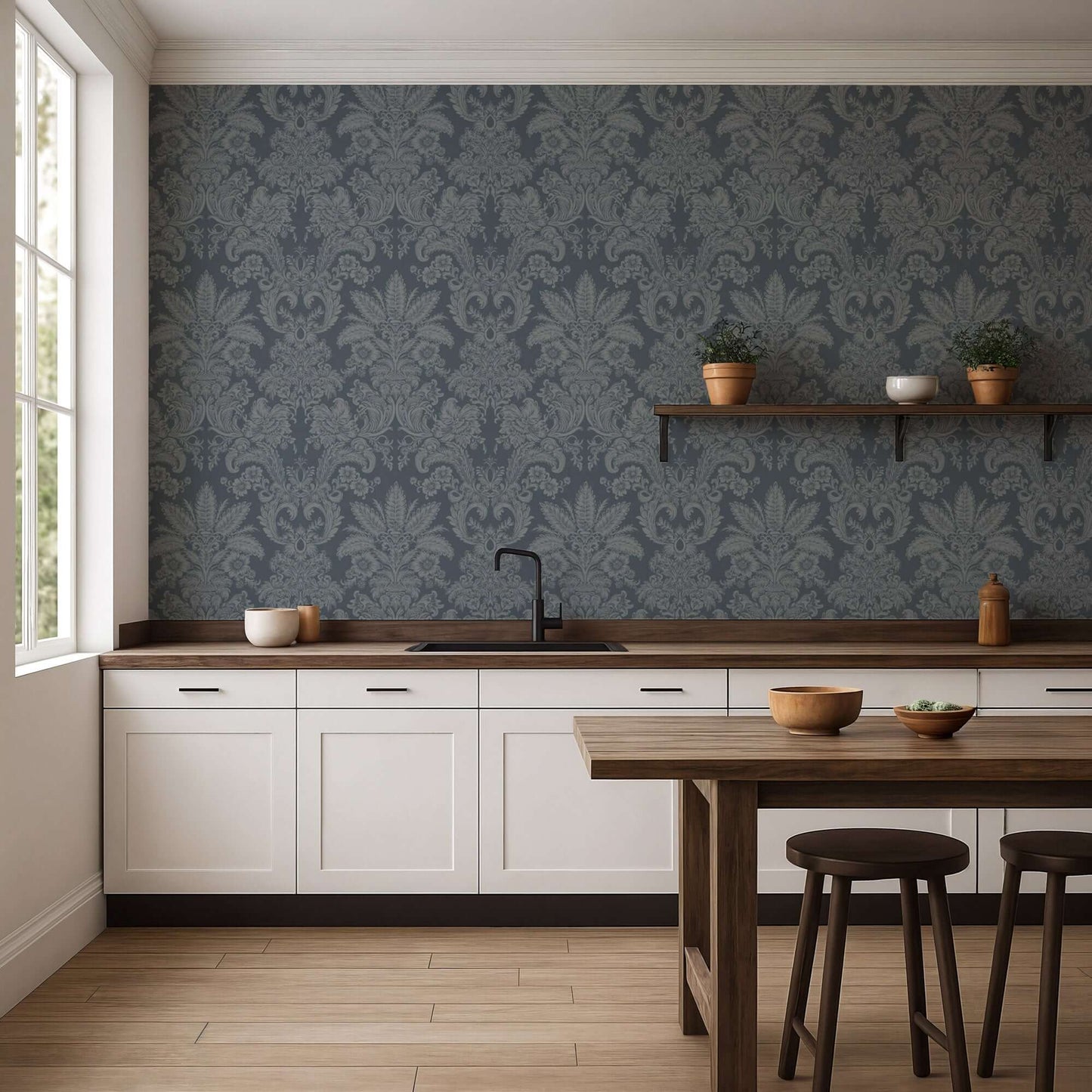 Mitchell Black Parlor Paper Wallpaper - Midnight