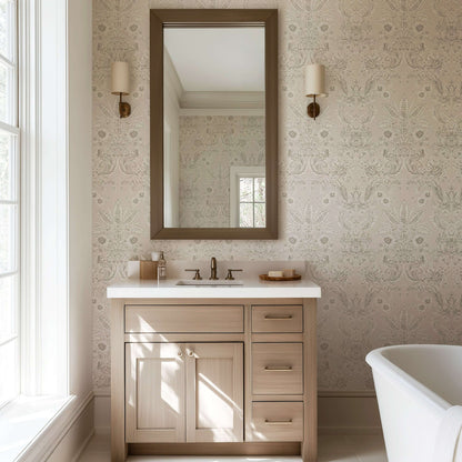 Mitchell Black Parlor Paper Wallpaper - Pale Blush