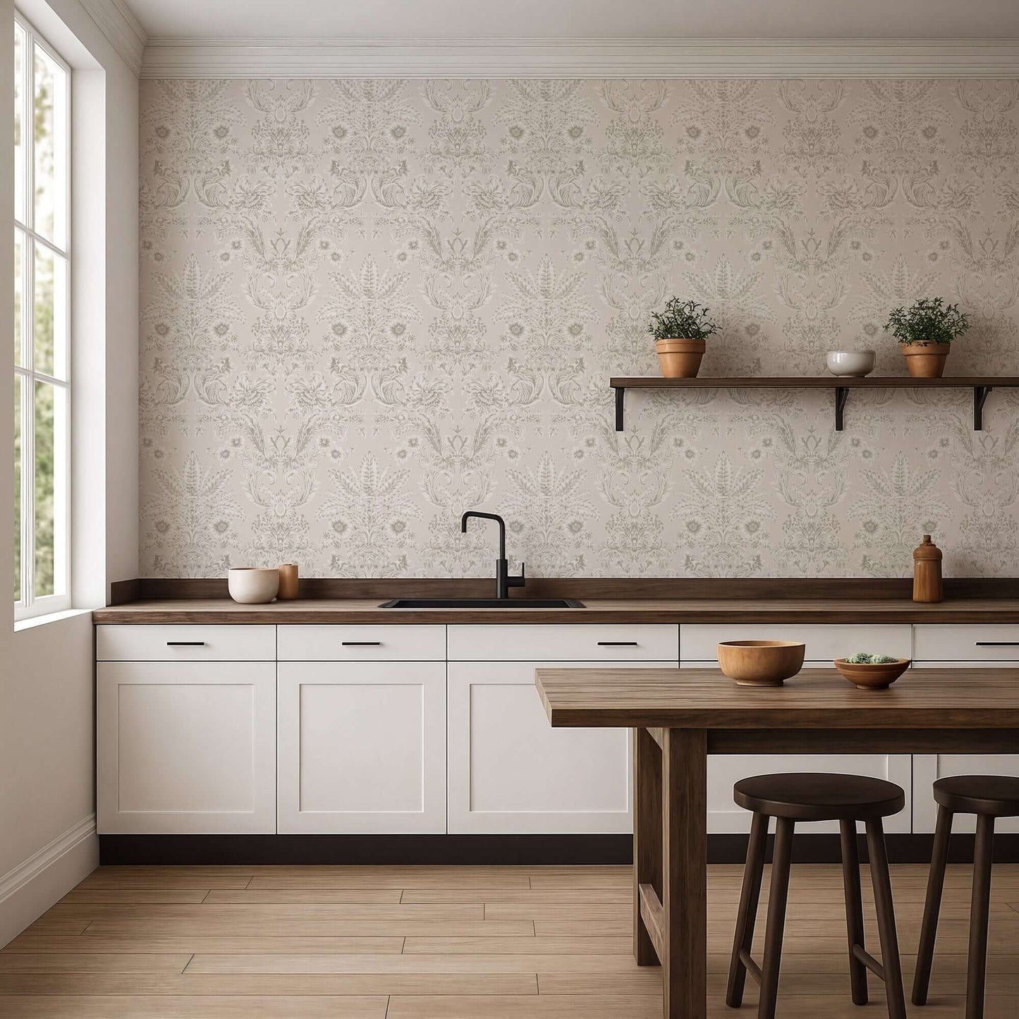 Mitchell Black Parlor Paper Wallpaper - Pale Blush
