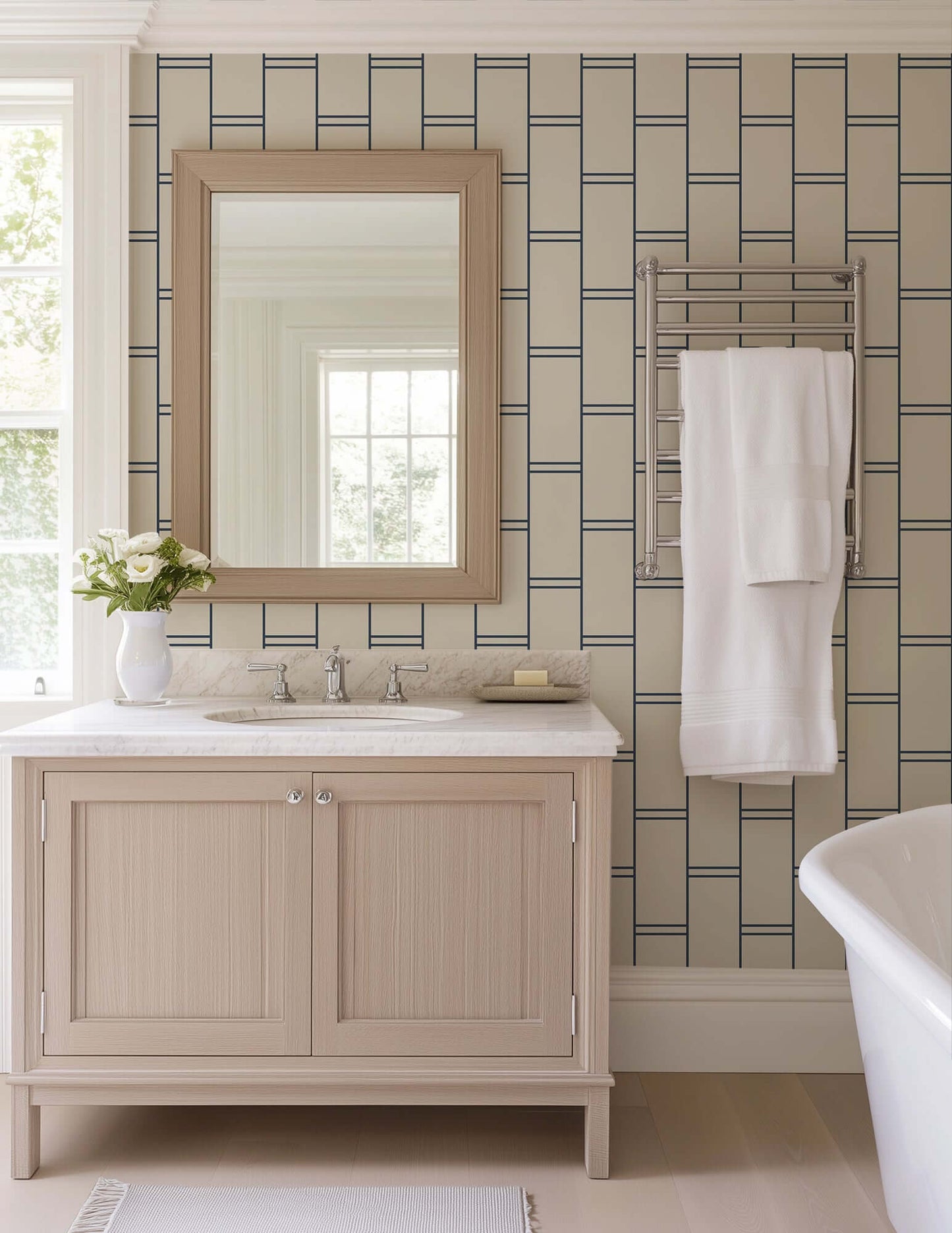 Mitchell Black Pillar Stripe Wallpaper - Oxford Blue