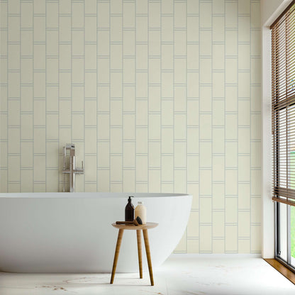 Mitchell Black Pillar Stripe Wallpaper - Pale Mineral Blue