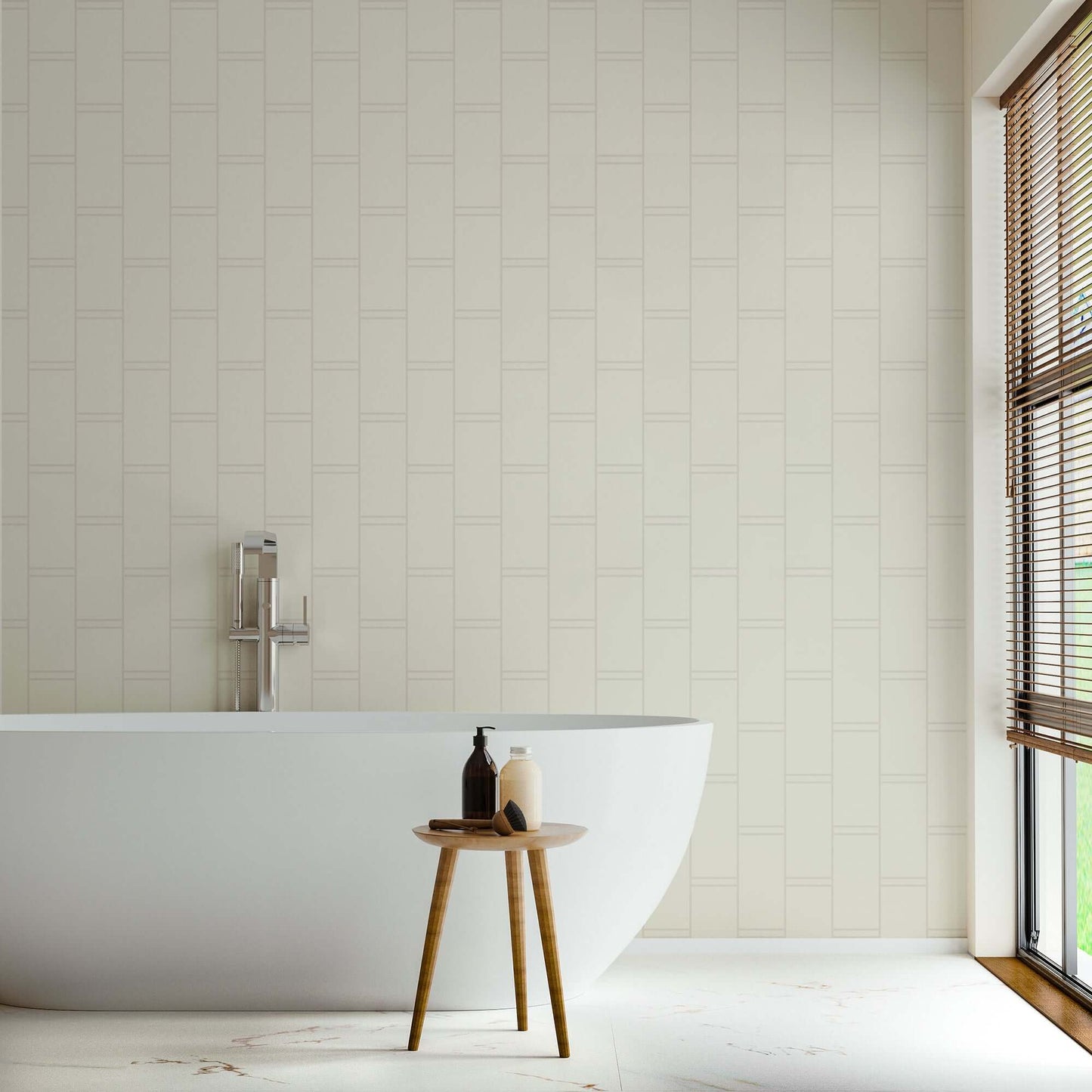 Mitchell Black Pillar Stripe Wallpaper - Shell Tint