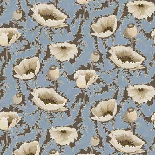 Mitchell Black Poppy Bloom Wallpaper - Brownstone Blue