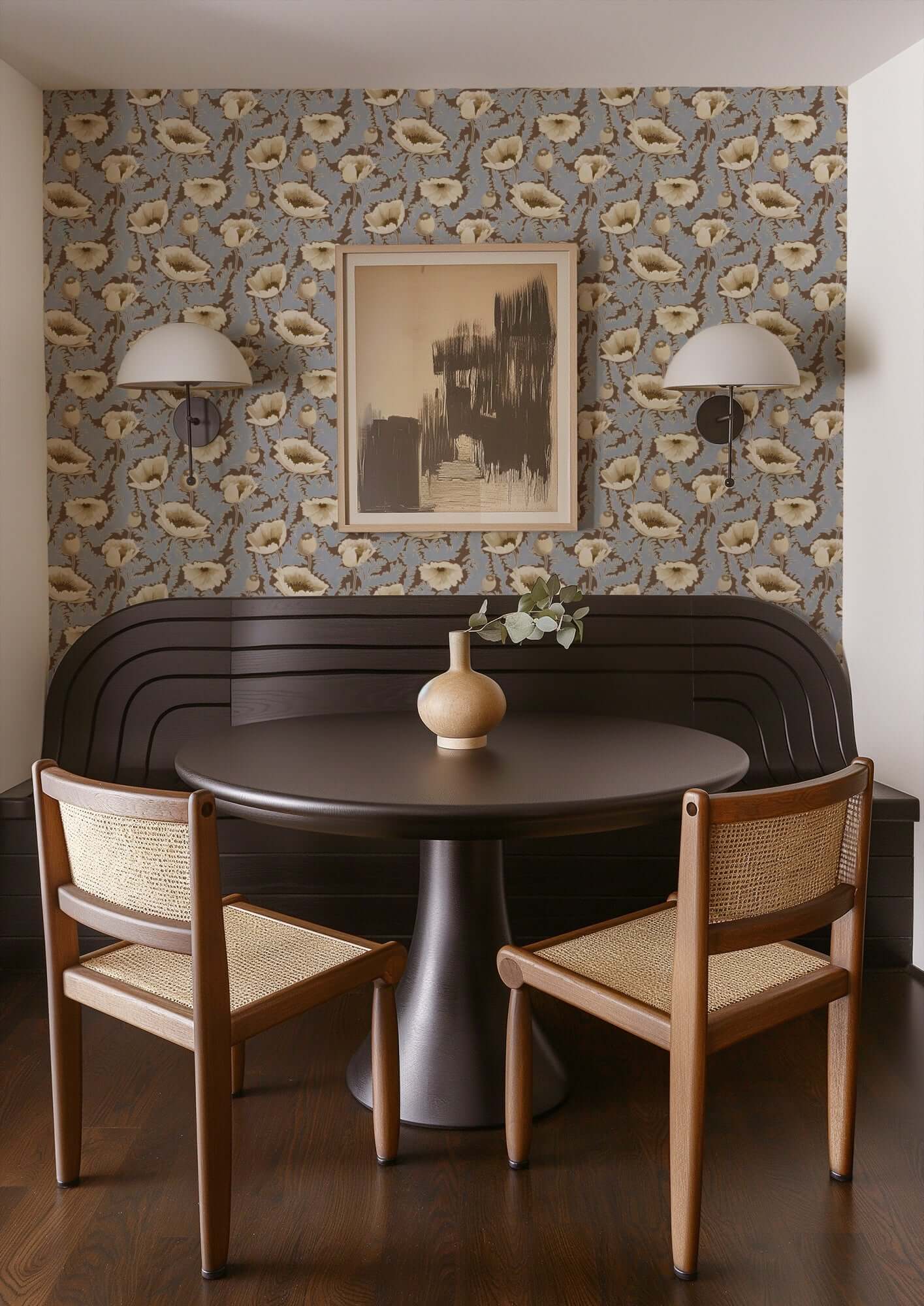 Mitchell Black Poppy Bloom Wallpaper - Brownstone Blue