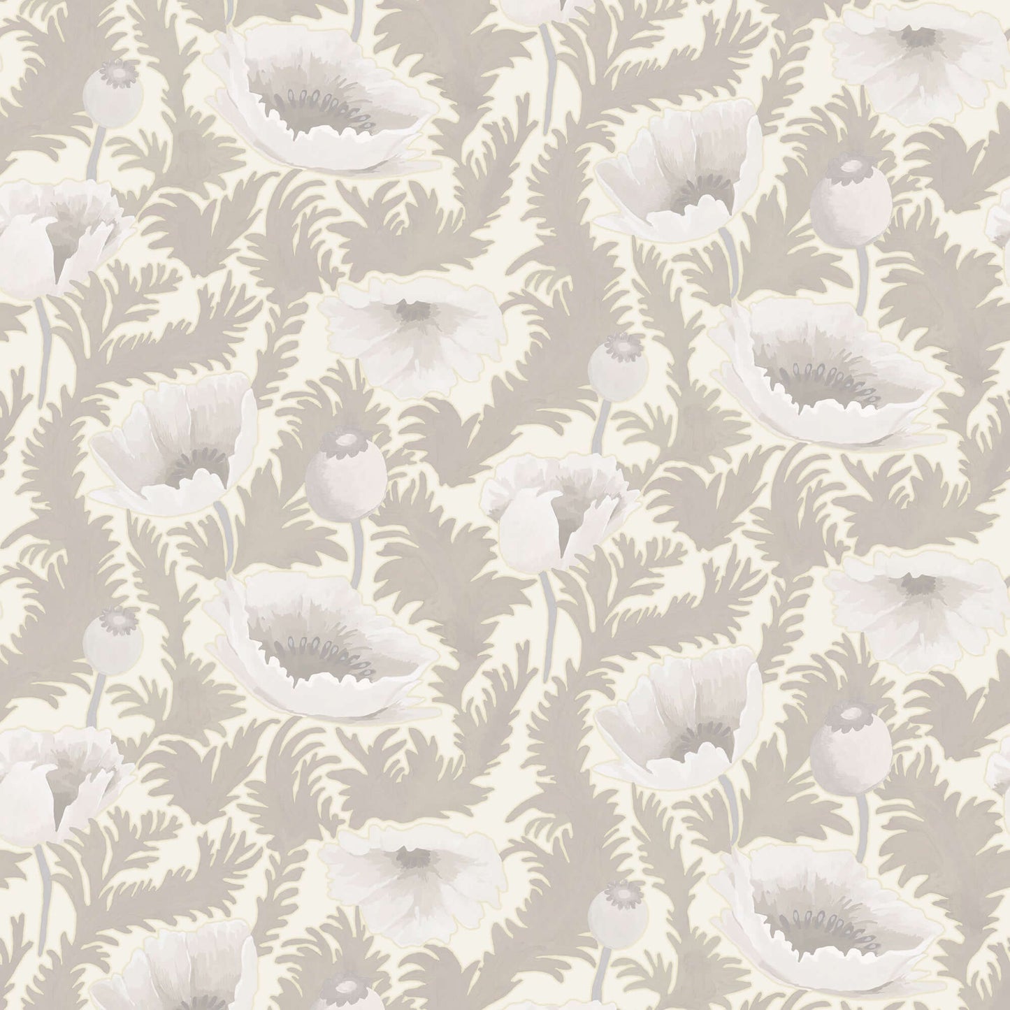 Mitchell Black Poppy Bloom Wallpaper Sample - Desert Linen