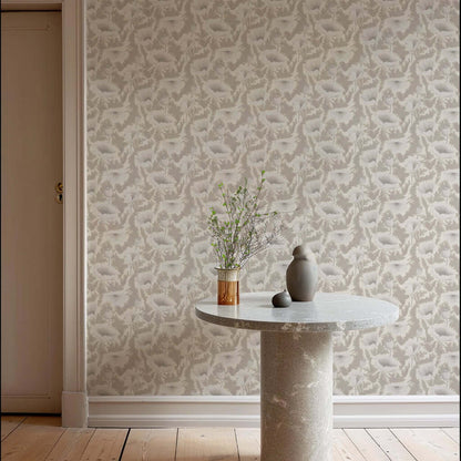 Mitchell Black Poppy Bloom Wallpaper - Desert Linen