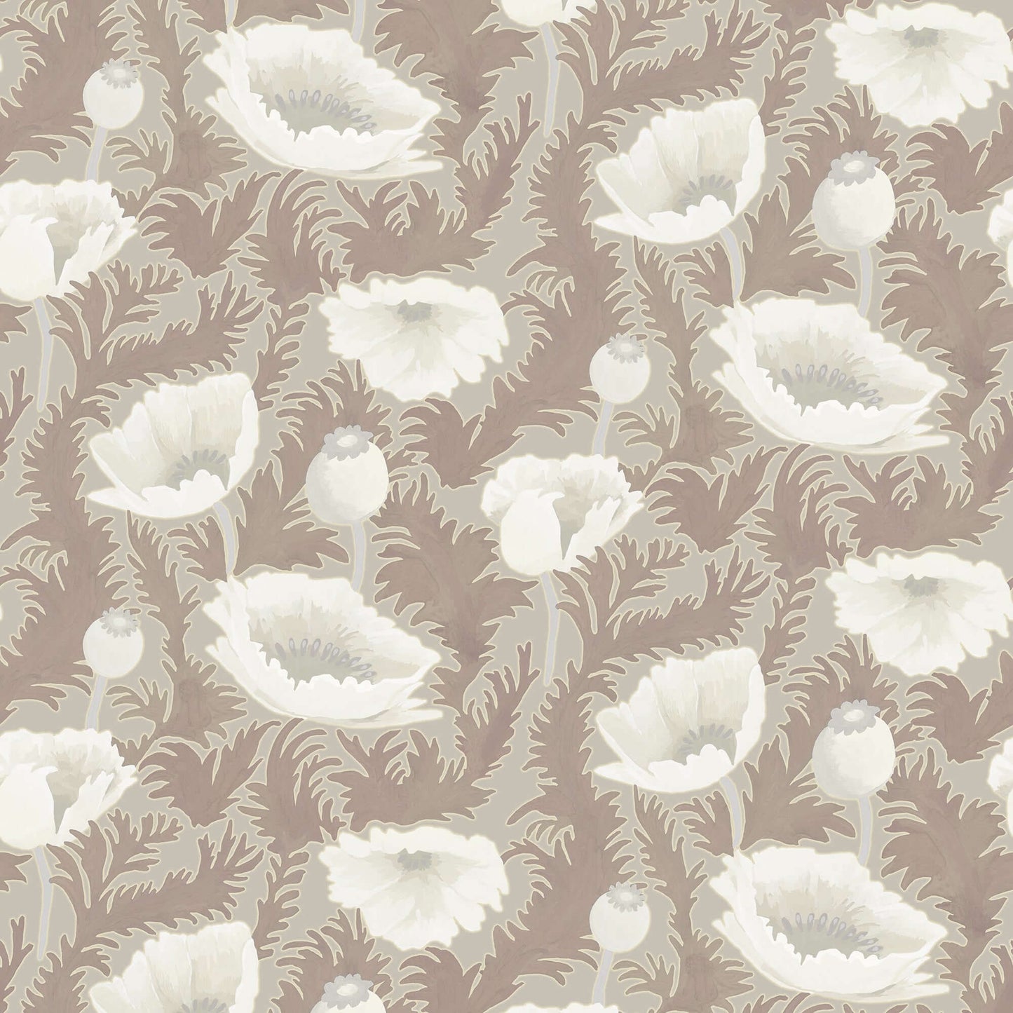 Mitchell Black Poppy Bloom Wallpaper Sample - Earthen Taupe