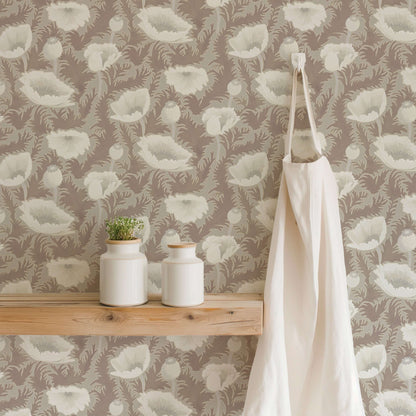 Mitchell Black Poppy Bloom Wallpaper - Earthen Taupe