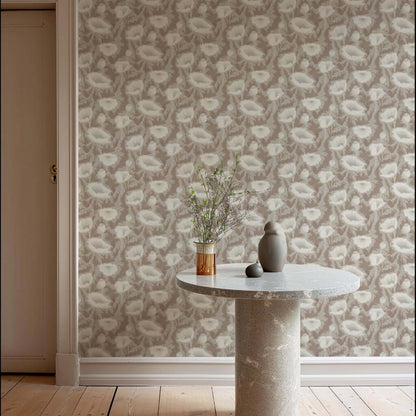 Mitchell Black Poppy Bloom Wallpaper - Earthen Taupe