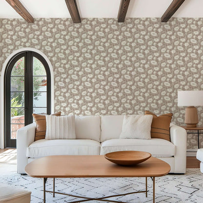 Mitchell Black Poppy Bloom Wallpaper - Earthen Taupe