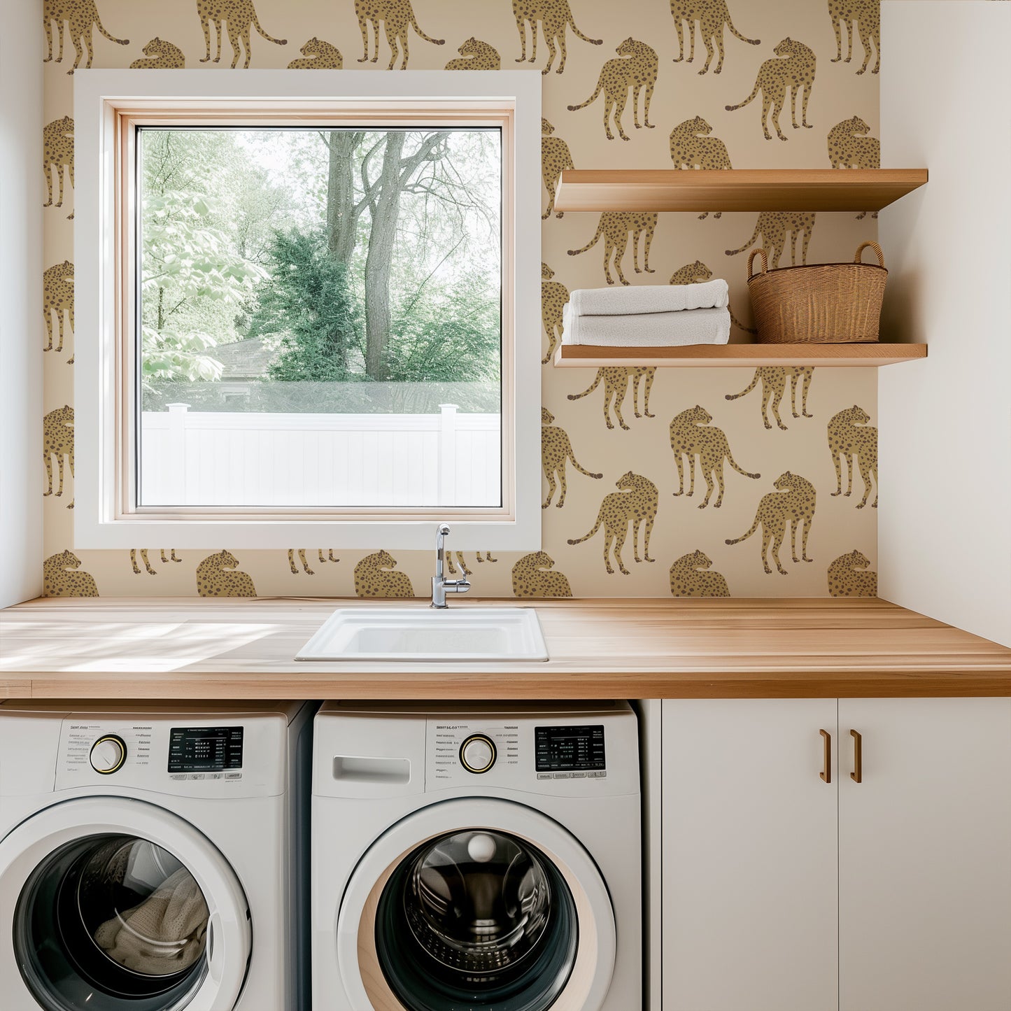 Mitchell Black Animal Parade Prowling Cheetah Wallpaper - Desert Sand