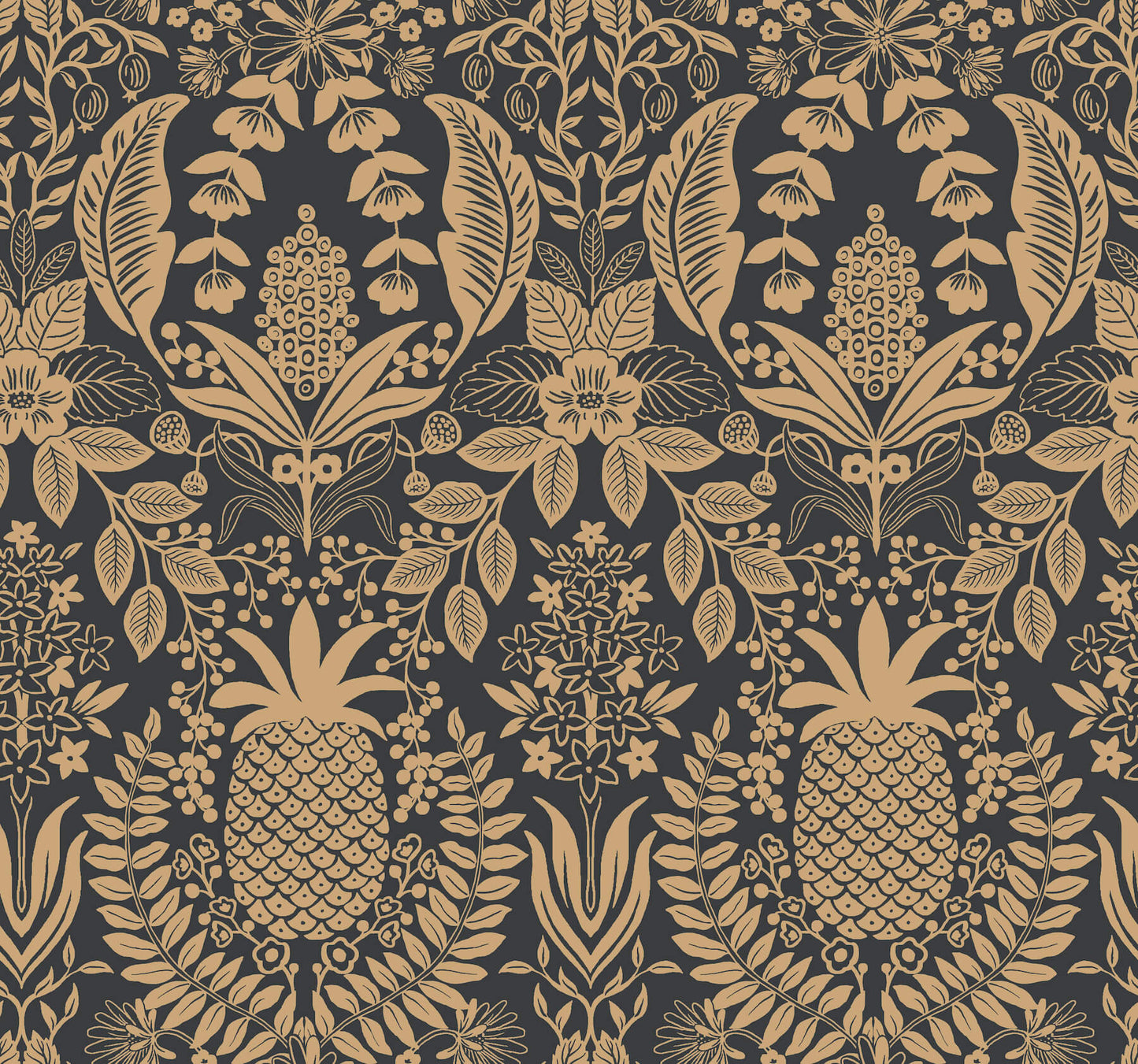 Rifle Paper Co. Pineapple Damask Wallpaper - Black