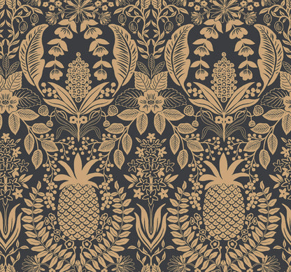 Rifle Paper Co. 3rd Edition Pineapple Damask Wallpaper - Black