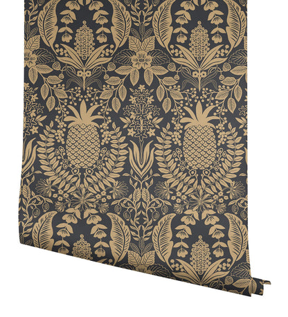 Rifle Paper Co. 3rd Edition Pineapple Damask Wallpaper - Black