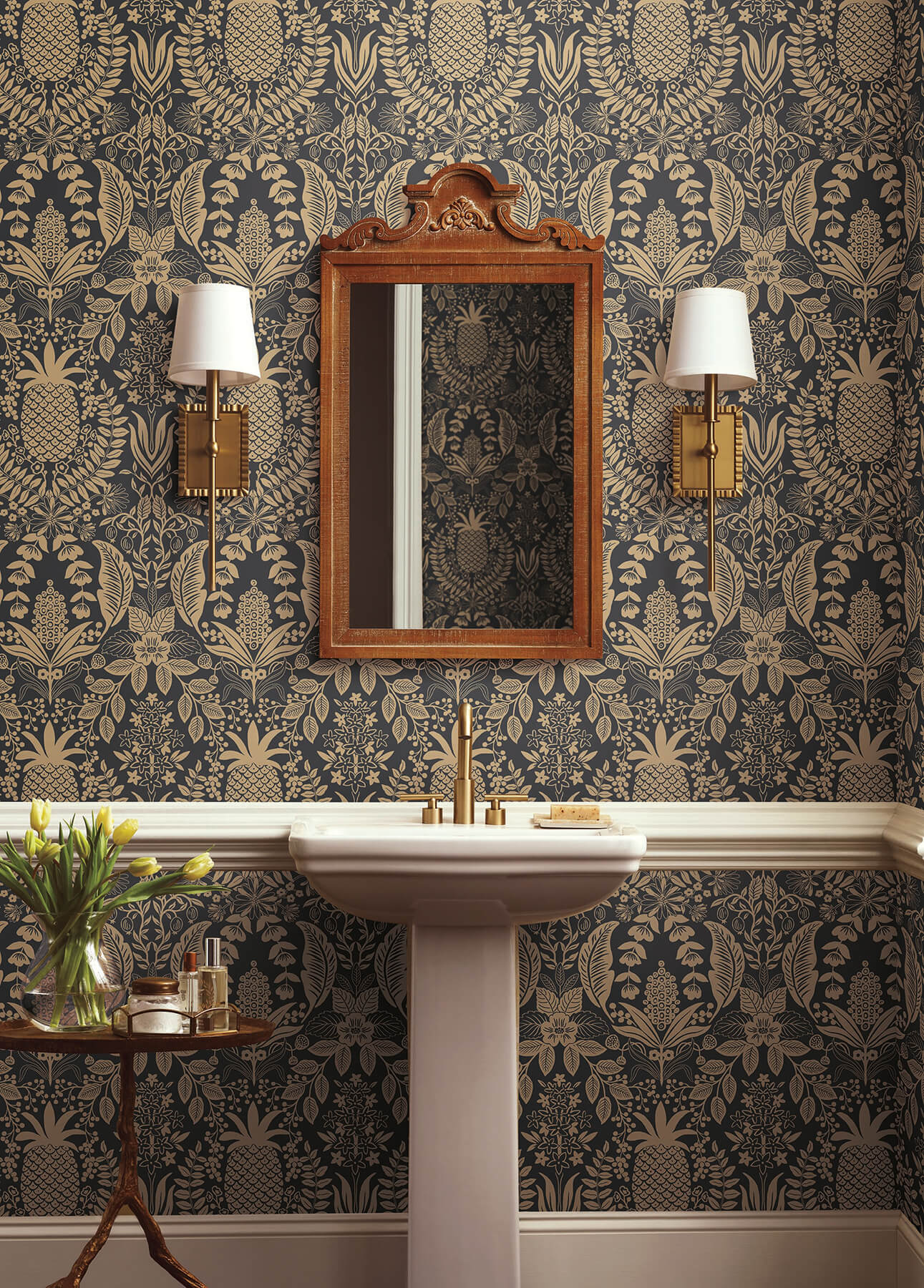 Rifle Paper Co. Pineapple Damask Wallpaper - Black