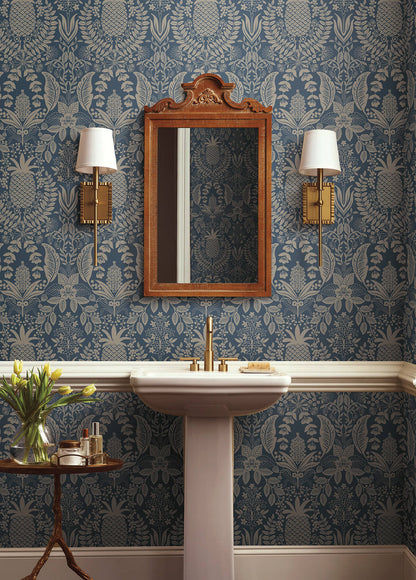 Rifle Paper Co. Pineapple Damask Wallpaper - Navy