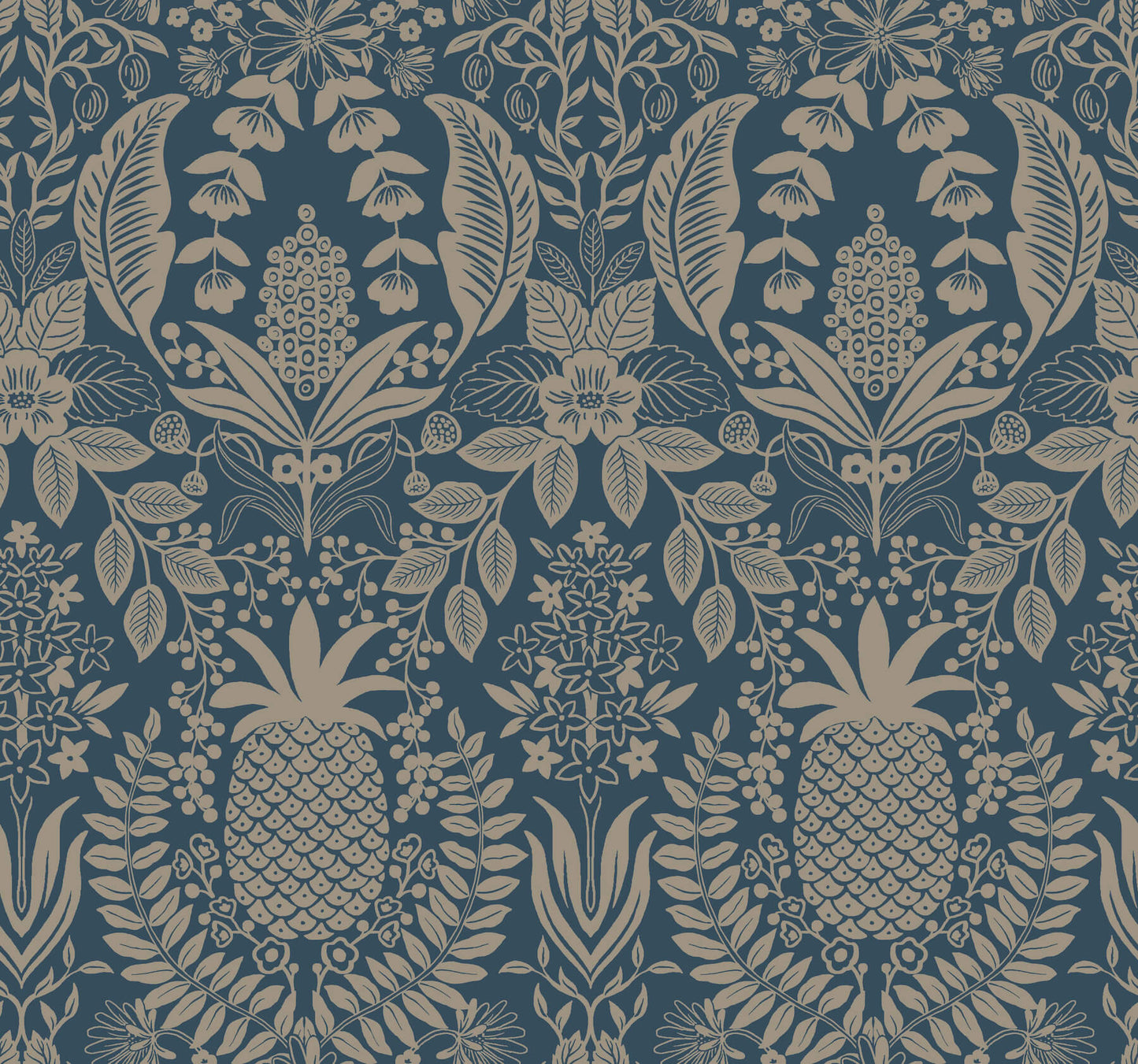 Rifle Paper Co. Pineapple Damask Wallpaper - Navy