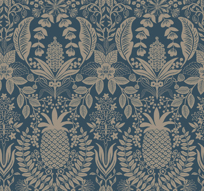 Rifle Paper Co. Pineapple Damask Wallpaper - Navy