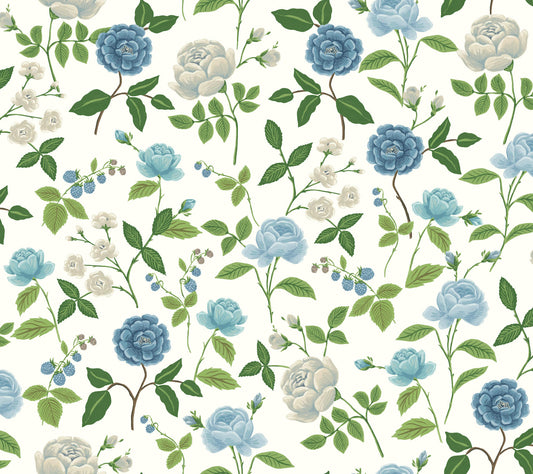 Rifle Paper Co. 3rd Edition Roses Wallpaper - Blue