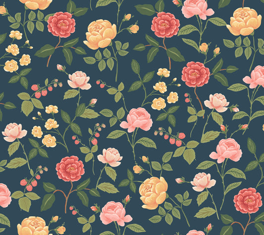 Rifle Paper Co. 3rd Edition Roses Wallpaper - Navy