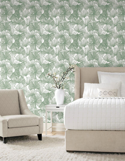 Ginkgo Leaves Peel & Stick Wallpaper - Green