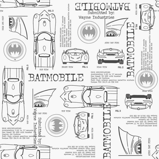 Batman Blueprint Peel & Stick Wallpaper - Black & White