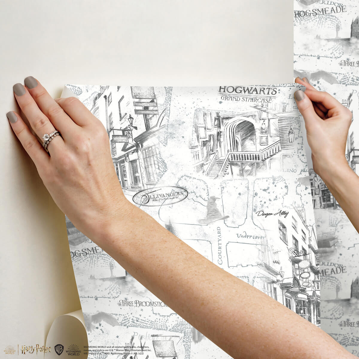 Harry Potter Hogwarts Map Peel & Stick Wallpaper - Black & White