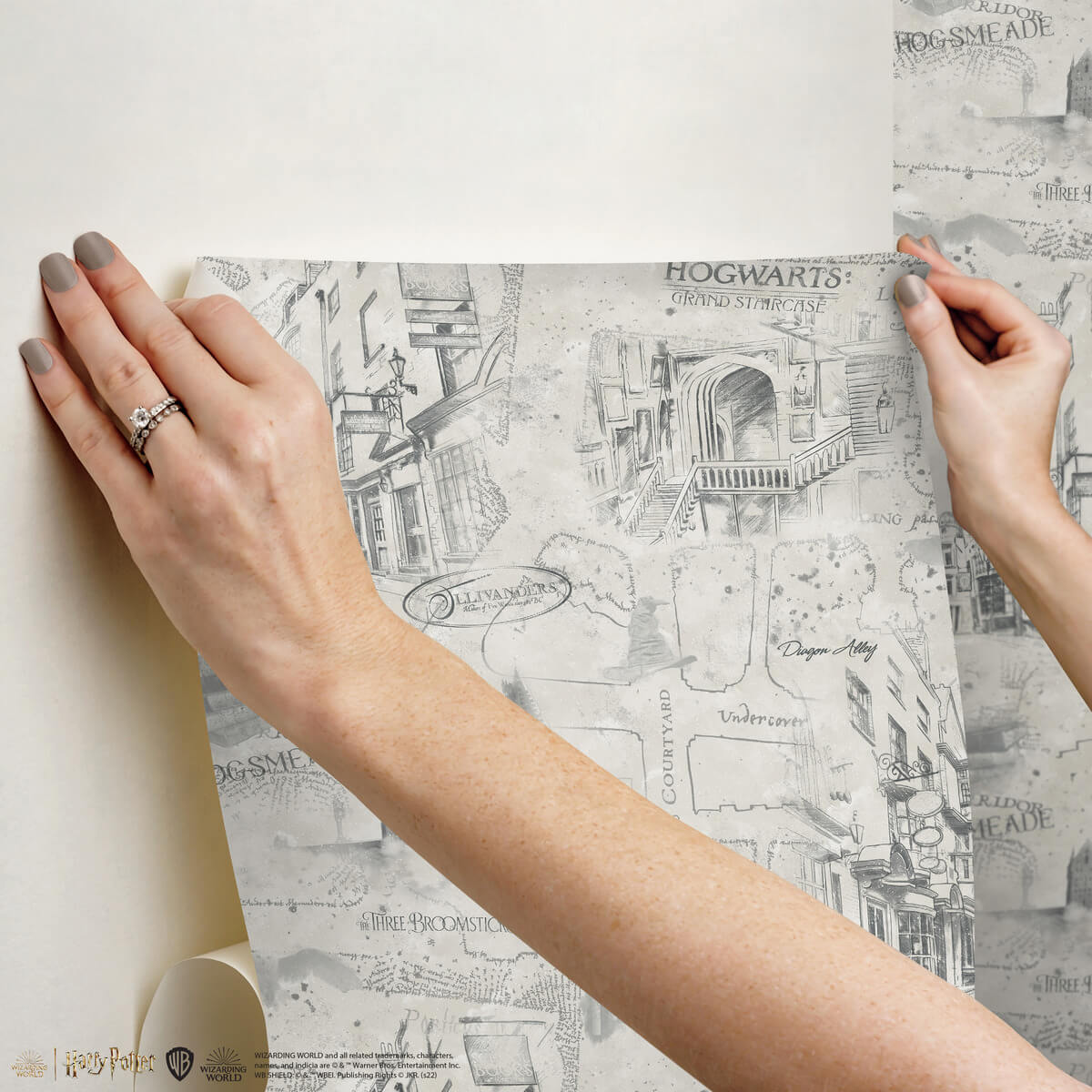Harry Potter Hogwarts Map Peel & Stick Wallpaper - Taupe