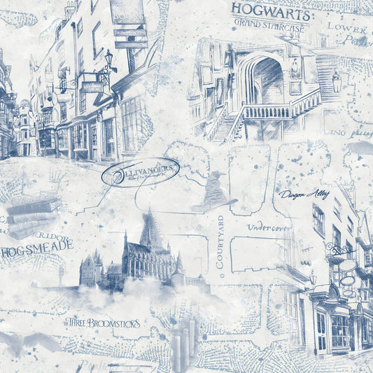 Harry Potter Hogwarts Map Peel & Stick Wallpaper - Blue