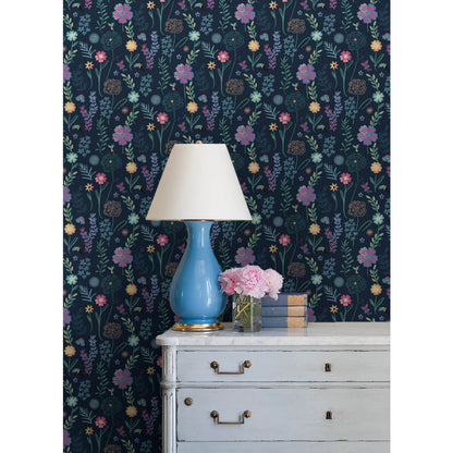 Disney Encanto Embroidery Floral Peel & Stick Wallpaper - Navy