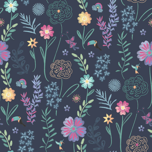 Disney Encanto Embroidery Floral Peel & Stick Wallpaper - Navy