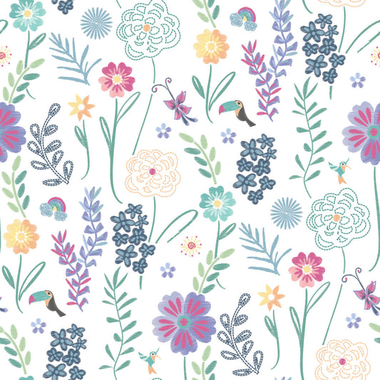 Disney Encanto Embroidery Floral Peel & Stick Wallpaper - White