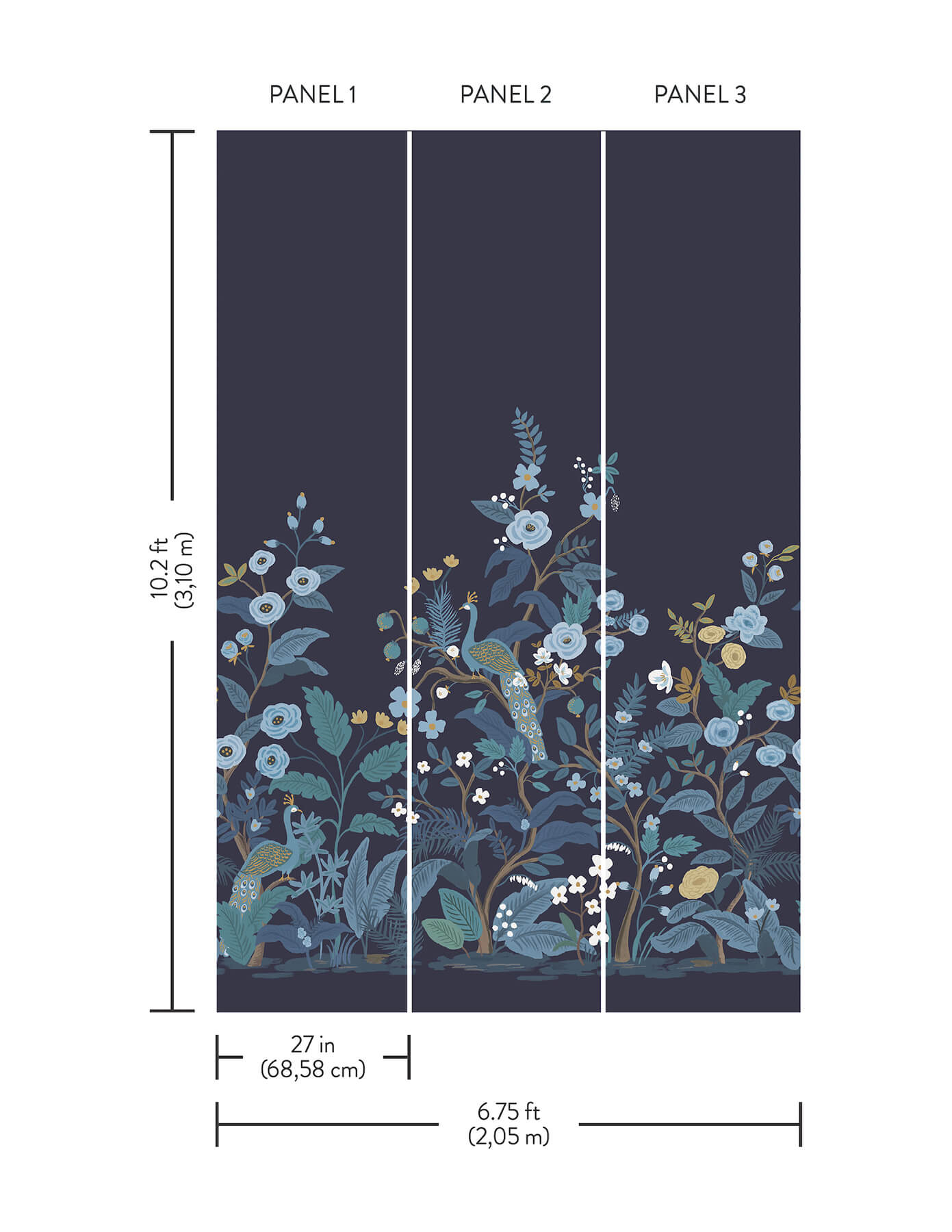 Rifle Paper Co. Peacock Wall Mural - Navy