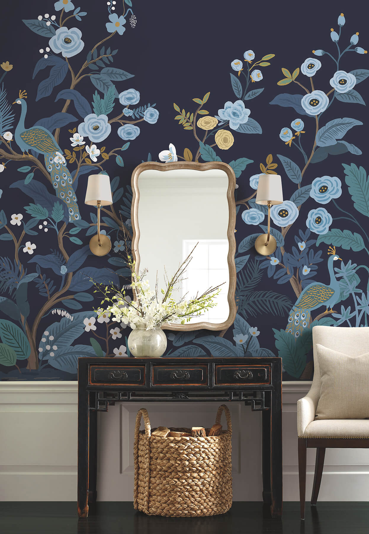 Rifle Paper Co. Peacock Wall Mural - Navy