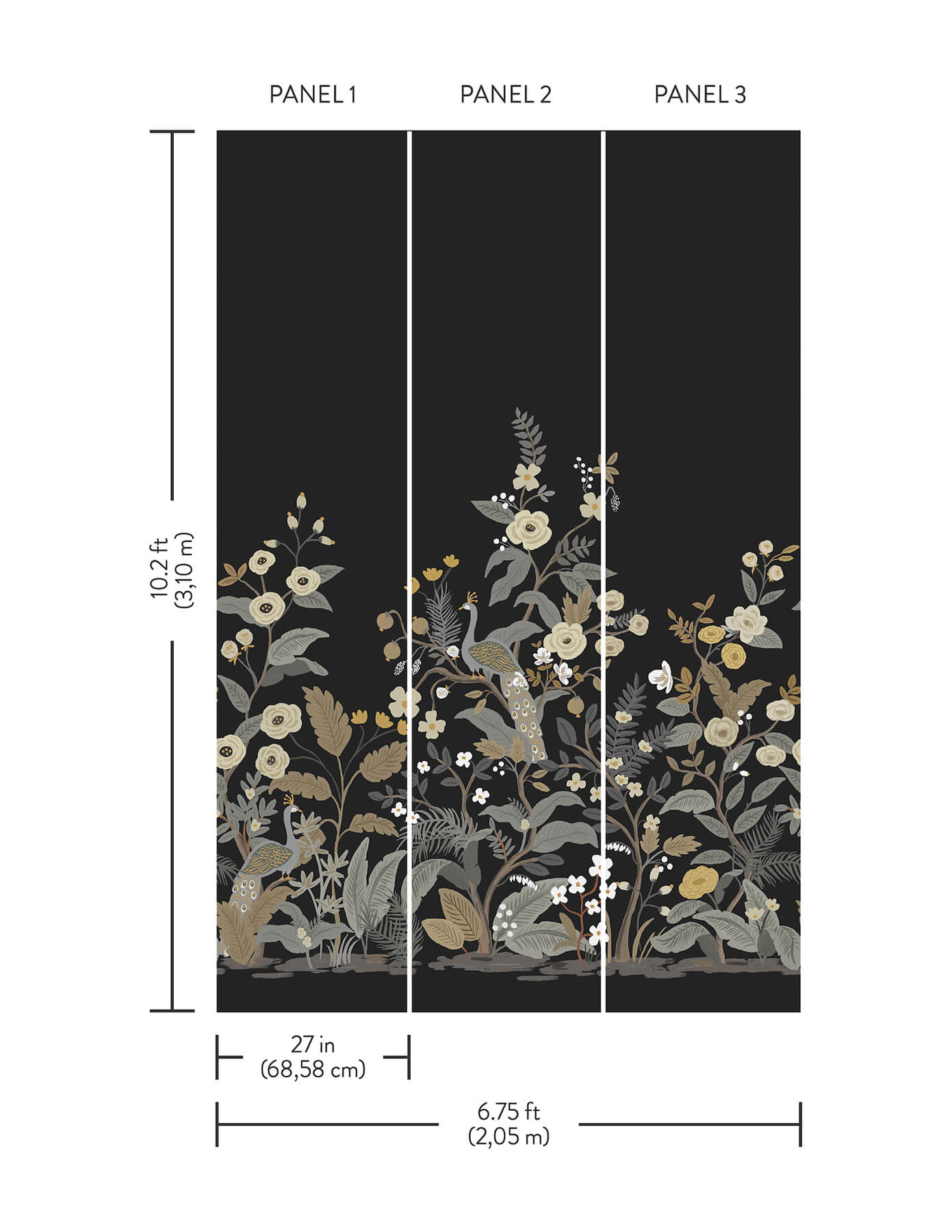 Rifle Paper Co. Peacock Wall Mural - Black