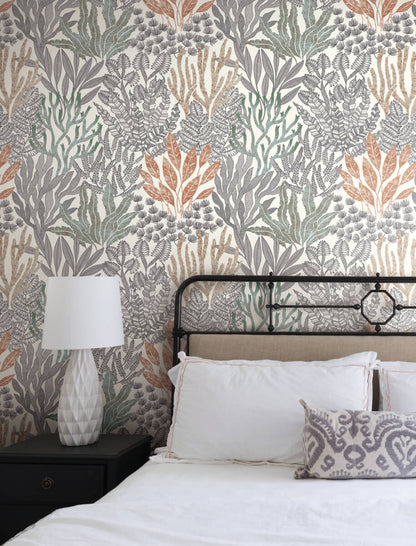 Toile Resource Library Coral Leaves Wallpaper - Black