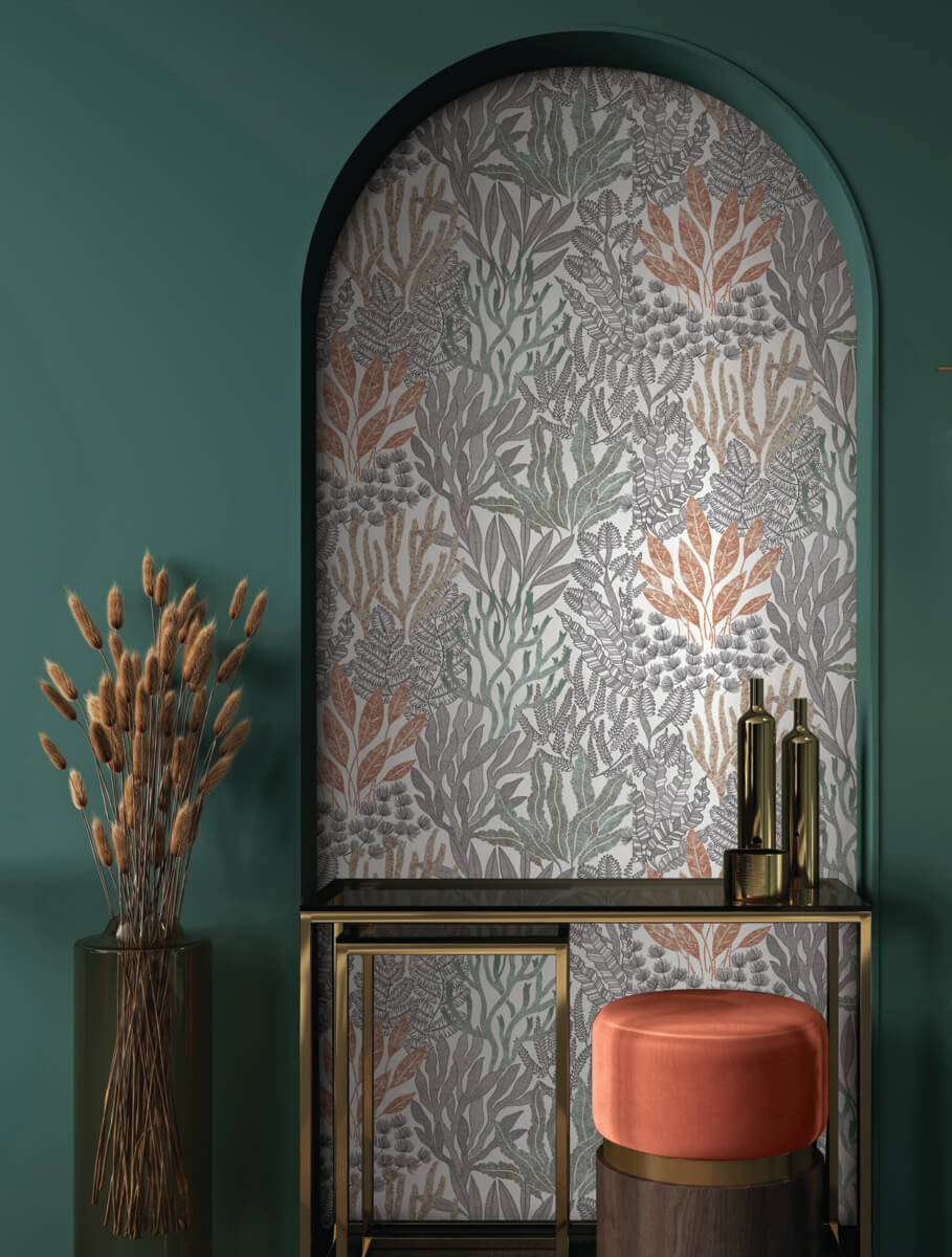 Toile Resource Library Coral Leaves Wallpaper - Black