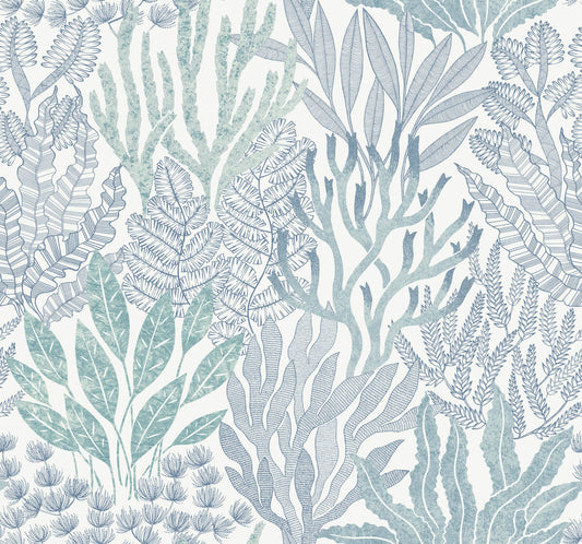 Toile Resource Library Coral Leaves Wallpaper - Blue