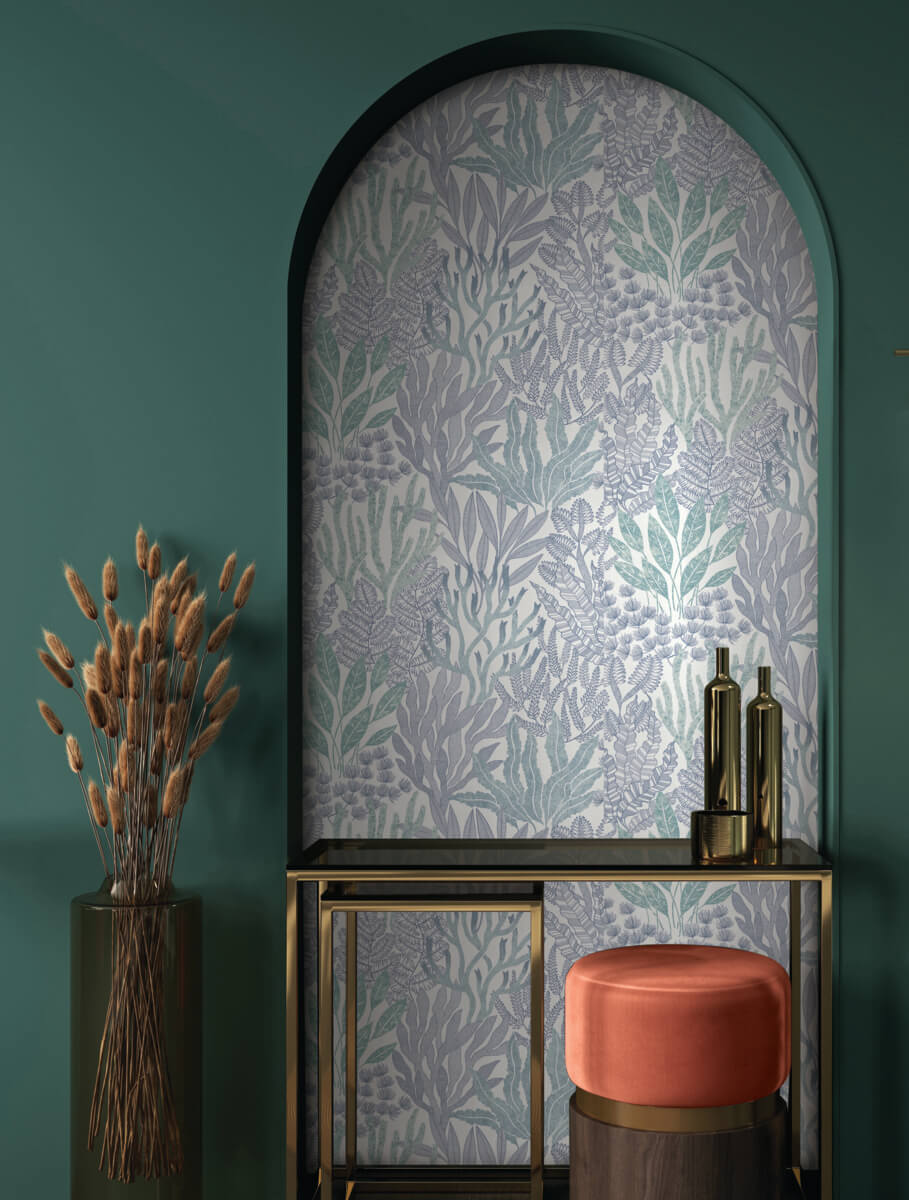Toile Resource Library Coral Leaves Wallpaper - Blue