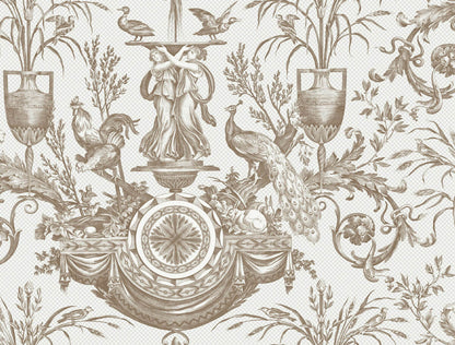 Toile Resource Library Avian Fountain Toile Wallpaper - Brown