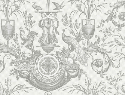 Toile Resource Library Avian Fountain Toile Wallpaper - Gray
