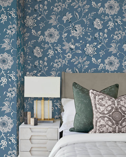 Toile Resource Library Sutton Wallpaper - Blue
