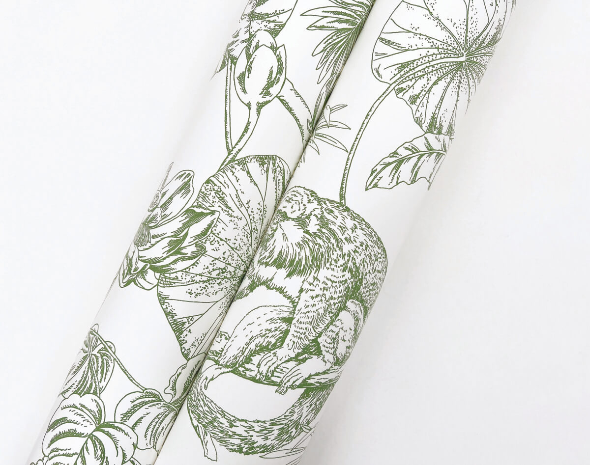 Toile Resource Library Tropical Sketch Toile Wallpaper - Green
