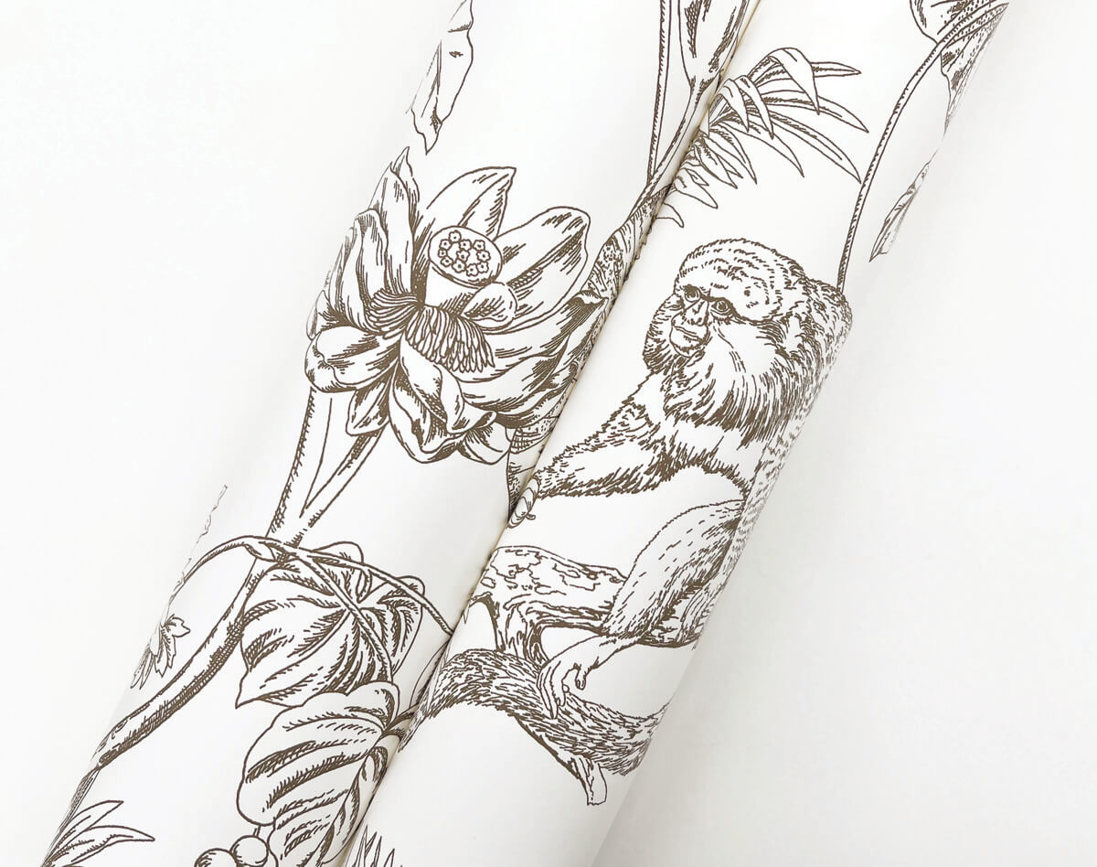 Toile Resource Library Tropical Sketch Toile Wallpaper - Brown