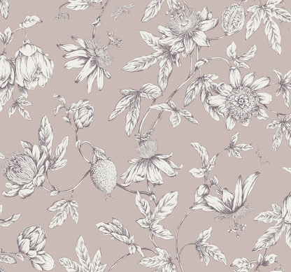Toile Resource Library Passion Flower Toile Wallpaper - Purple
