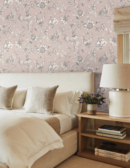 Toile Resource Library Passion Flower Toile Wallpaper - Purple