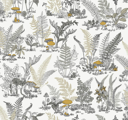 Toile Resource Library Mushroom Garden Toile Wallpaper - Gray