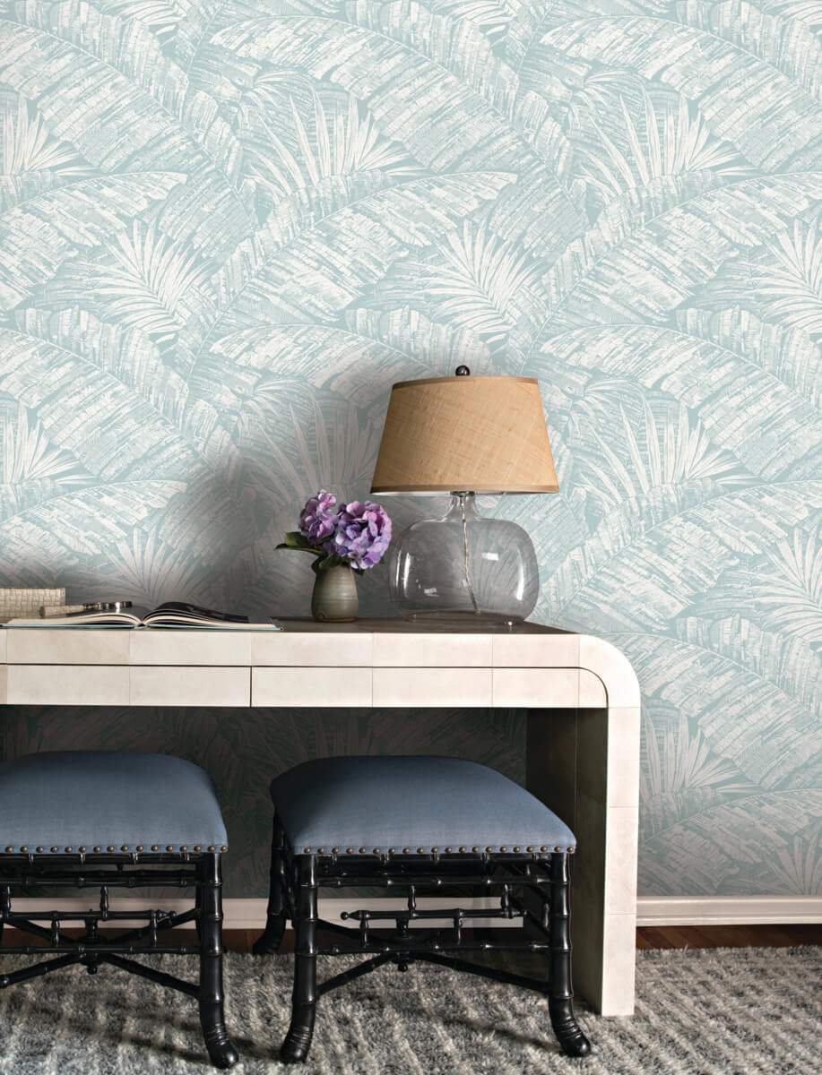 Toile Resource Library Palm Cove Toile Wallpaper - Blue