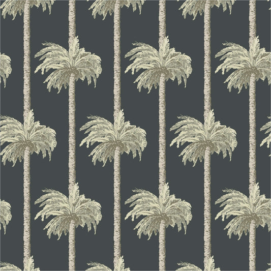 Mitchell Black Retro Tiki Palm Trees Wallpaper - Black