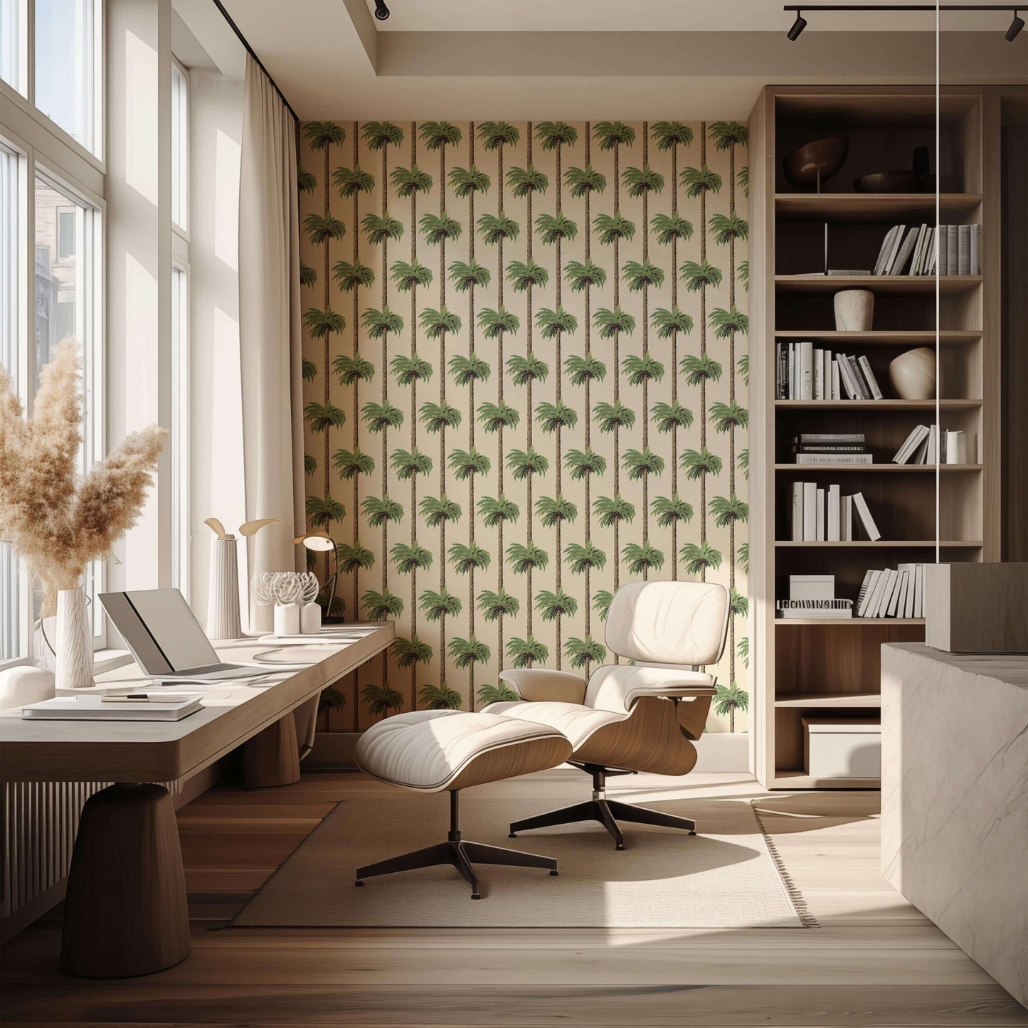 Mitchell Black Retro Tiki Palm Trees Wallpaper - Linen